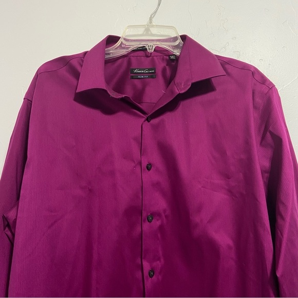 Kenneth Cole Slim Fit Non Iron Men's Dress Shirt Button Down Fuschia 17 32/33 - Picture 2 of 6